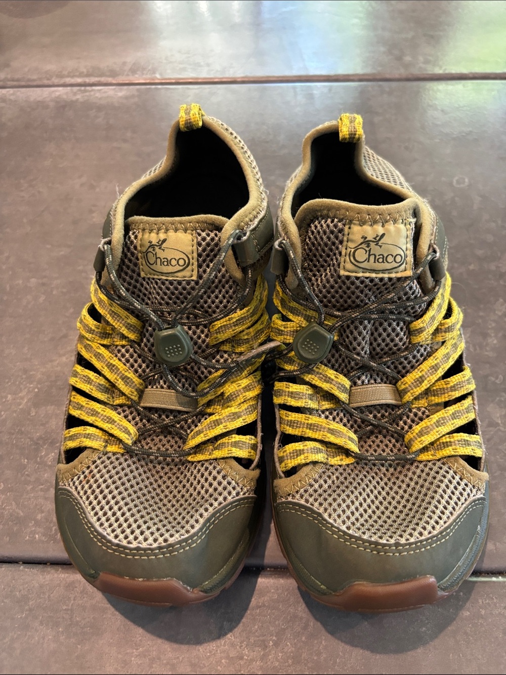 Chaco Kids Olive Green & Yellow Hiking Sneakers
